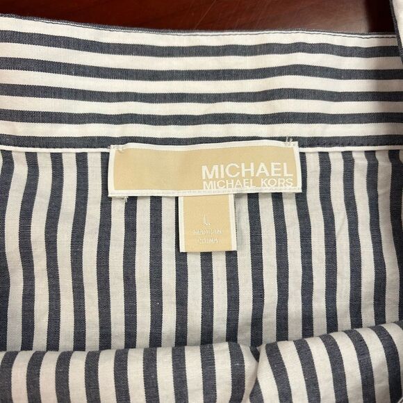 Michael Michael Kors Gray & White Stripe Off the Shoulder & Tie Blouse sz L - Picture 4 of 6